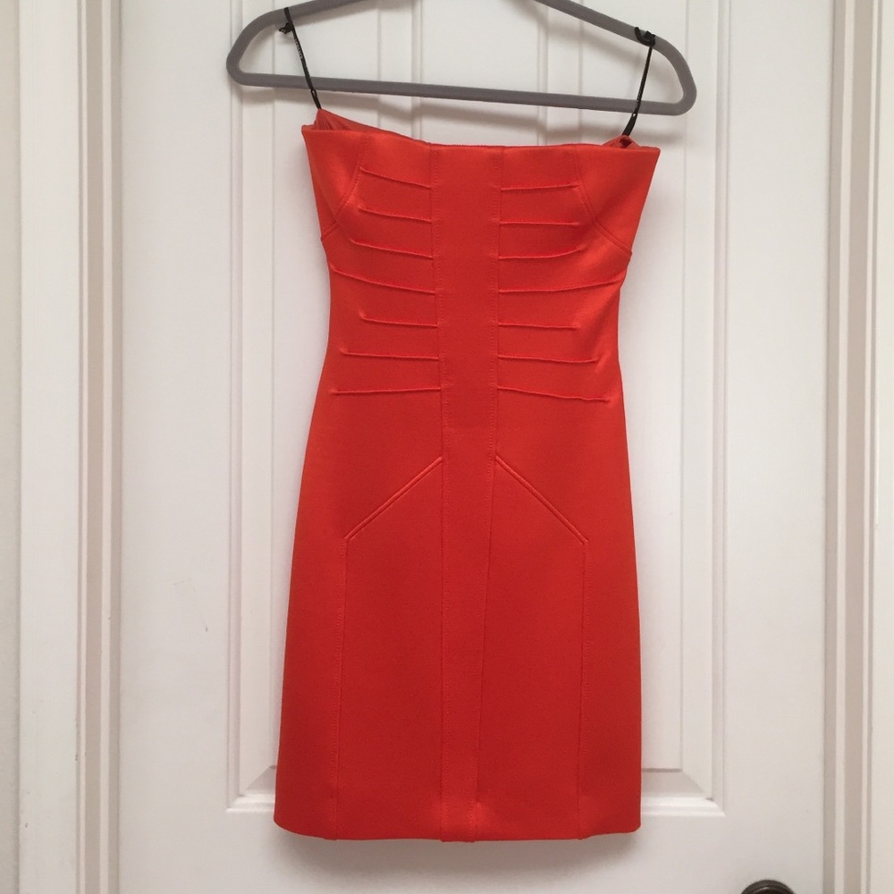 Versace Strapless Blood-Orange Bandage Sheath Dress